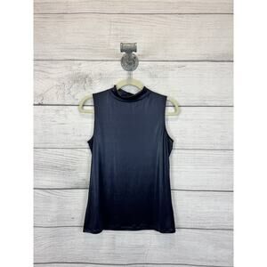 Halogen Women's Metallic Midnight Blue Mock Neck Sleeveless Top Size Medium